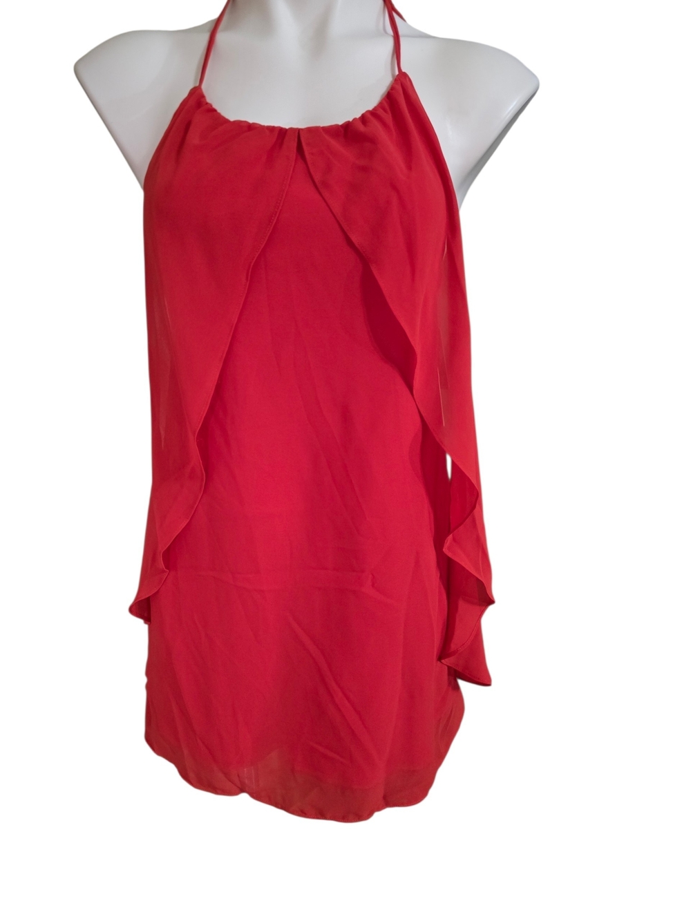 Red Halter Ruffle-Front Mini Dress
